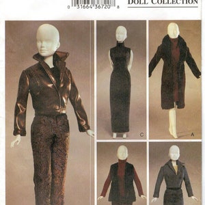 Vogue 7758 PDF imprimable téléchargeable Patron de couture Fashion Doll veste en cuir pantalon robe