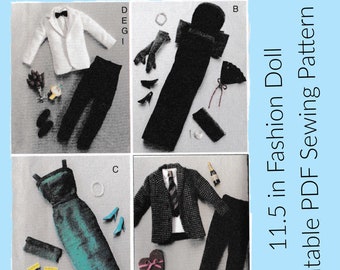 Day to Night black tie event Fashion Doll printable clothing Sewing Pattern Download