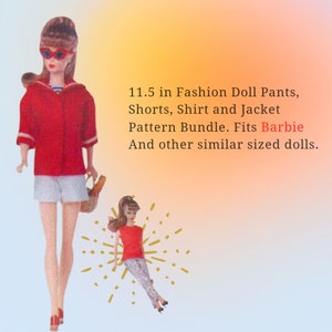 Fashion Doll Shorts, Pants, Shirt, and Jacket PDF Sewing Pattern bundle