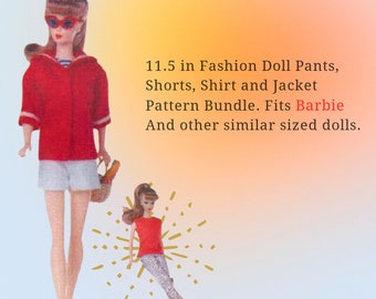 Fashion Doll Shorts, Pants, Shirt, and Jacket PDF Sewing Pattern bundle