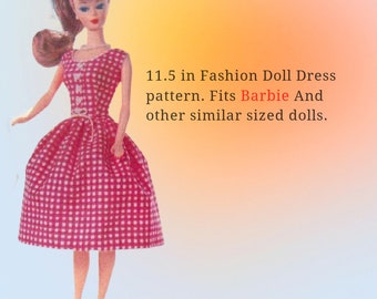 Fashion doll simple dress printable pdf sewing pattern