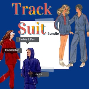 Op de afbeelding: Een blauwe en rode trainingspakbundel voor Barbie- en Ken-poppen. De set bevat een capuchontrui en een broek voor elke pop. De poppen zijn niet inbegrepen.