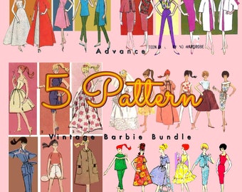 5 Vintage Advance Fashion Doll Printable PDF Sewing Patterns