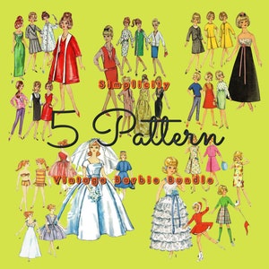 5 Vintage Simplicity Fashion Doll Printable PDF Sewing Patterns