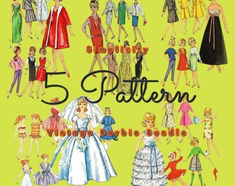 5 Vintage Simplicity Fashion Doll Printable PDF Sewing Patterns