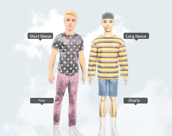 Ken doll Basic T-shirt , Sweater, Shorts, and Pants Sewing PDF