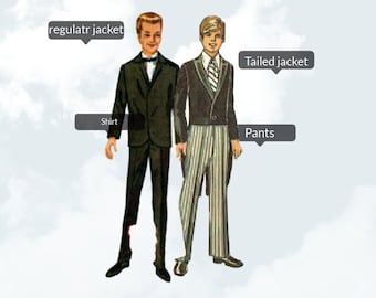 Patrón PDF de esmoquin Ken para muñeco de moda masculino