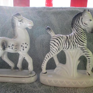 Two 5 1/2" small horses, one porcelain P.V. from Czechoslovakia, one ceramic Germany, PV is vase