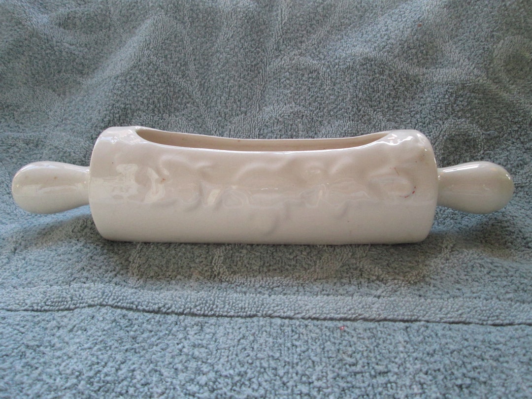 Vintage Ceramic Rolling Pin Planter, No Drain Holes, Ivy Vine