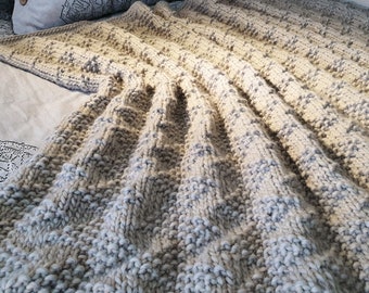 Knit wool blanket Merino, Handmade throw gray, Gift for him, Gift for old