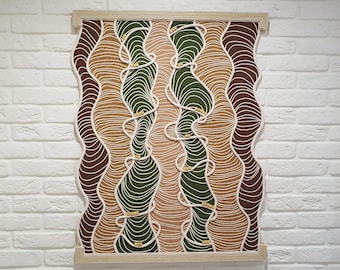 Wall art felt Beige Green Abstract lines hanging
