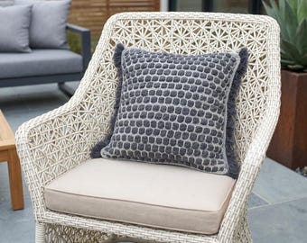 Black Gray Wool Throw Cushion, Chunky Texture Pillow Cover, Modern Decor for Sofa, Bed