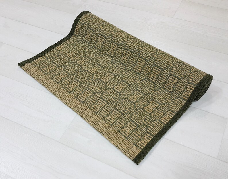 Wool Rug Green Handwoven Small Rug Pure Wool Mat Bedside Wool Etsy