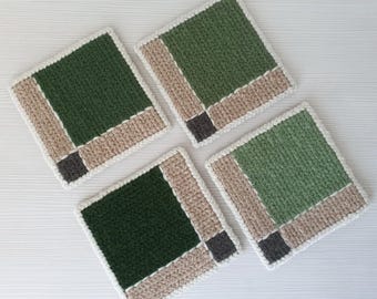 Bestickte Untersetzer aus Wolle (4er Set), grüne Trinkteppiche aus Jute