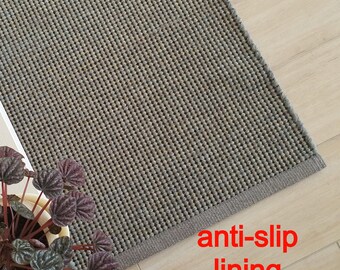 Alfombra de pasillo de lana gruesa gris para sala de estar, alfombra tejida, forro antideslizante.