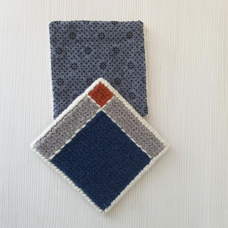 Blaue Wolle Untersetzer (4er Set) Handbestickte Jute, hitzebeständige Tischsets Bild 6