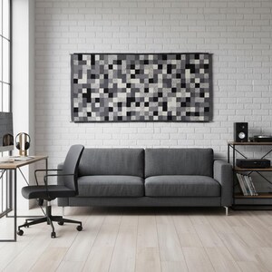 Kunst Tapisserie Wolle: Graue Abstrakte Quadrate, 71 cm x 152 cm Bild 1