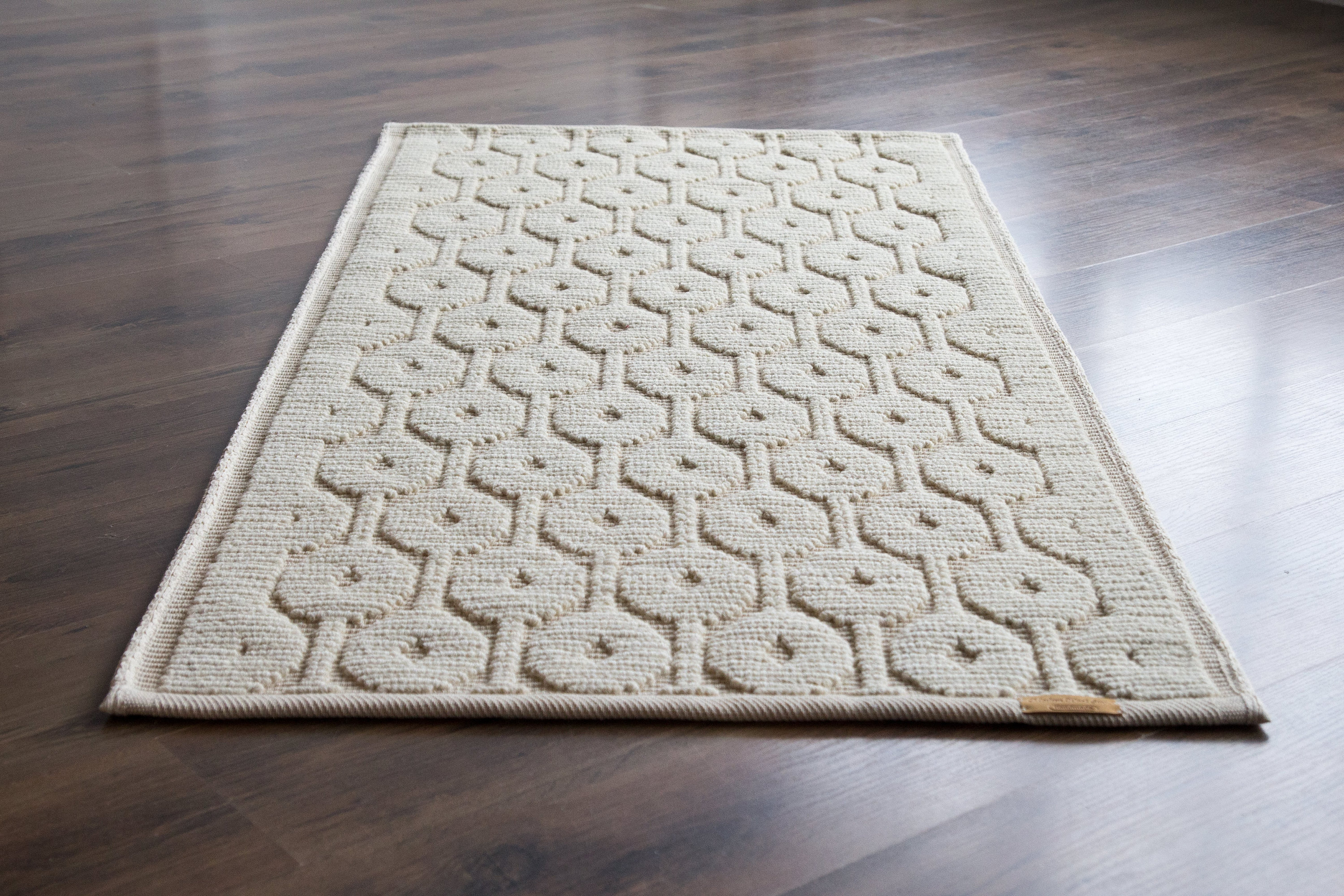 Bedside Rug Geometric White Natural Wool Small Woven Rug Etsy