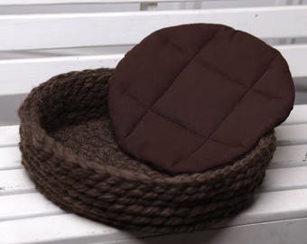 Chunky cat bed, Pet supplies, Knit Cat bed brown, Pet bed Pure wool, Cat bedding, Chunky pet bed, Chunky yarn Cat furniture, Knit pet bed