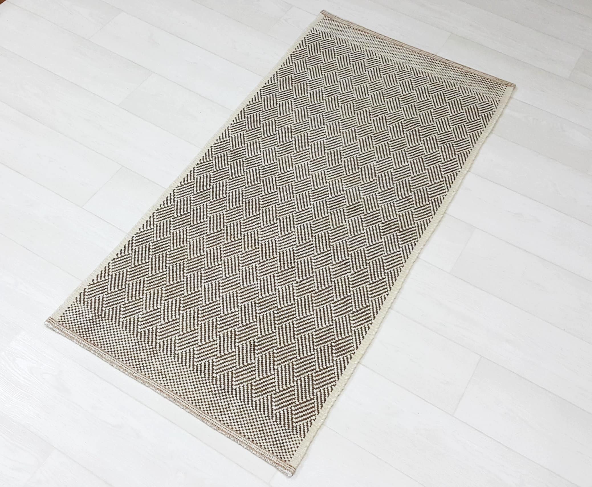 Bedside Wool Rug Beige Woven Rug Brown Small Wool Mat Etsy