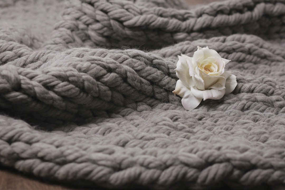 Chunky Knit Blanket Gray, Bulky Wool Blanket, Knitted Throw Blanket, 50x80 Etsy