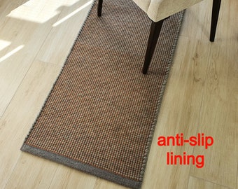Chunky wool woven rug Small thick mat Terracotta and gray warm rug