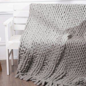 Chunky Knit wool blanket Gray from Australian wool yarn, Giant knit throw blanket, Bulky Wool blanket, Thick Knitted blanket, 47x70 image 1