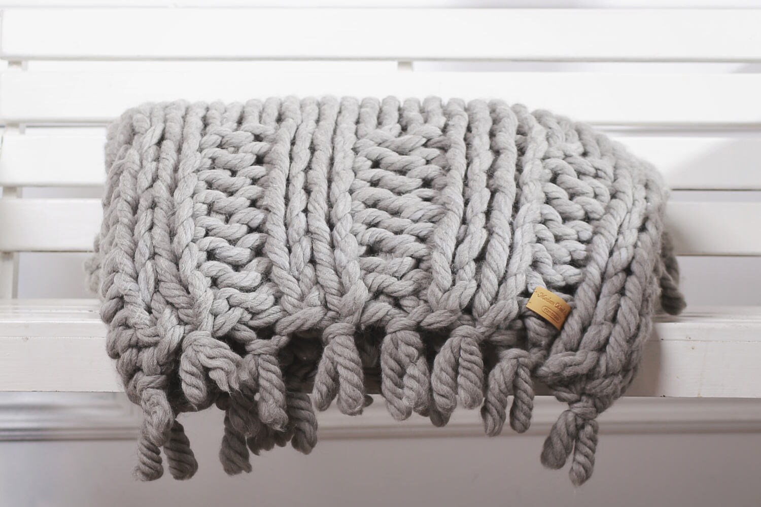 Chunky Knit Wool Blanket Gray From Australian Wool Yarn Giant Etsy