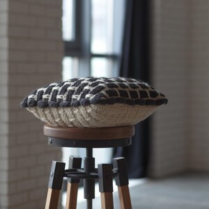 Luxury handmade wool anniversary gift. Monochrome knitted throw pillow for housewarming present or new home decor