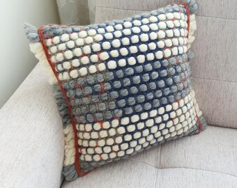 Crochet pillow cover, Gray, Wool knit pillowcase, Chunky yarn cushion