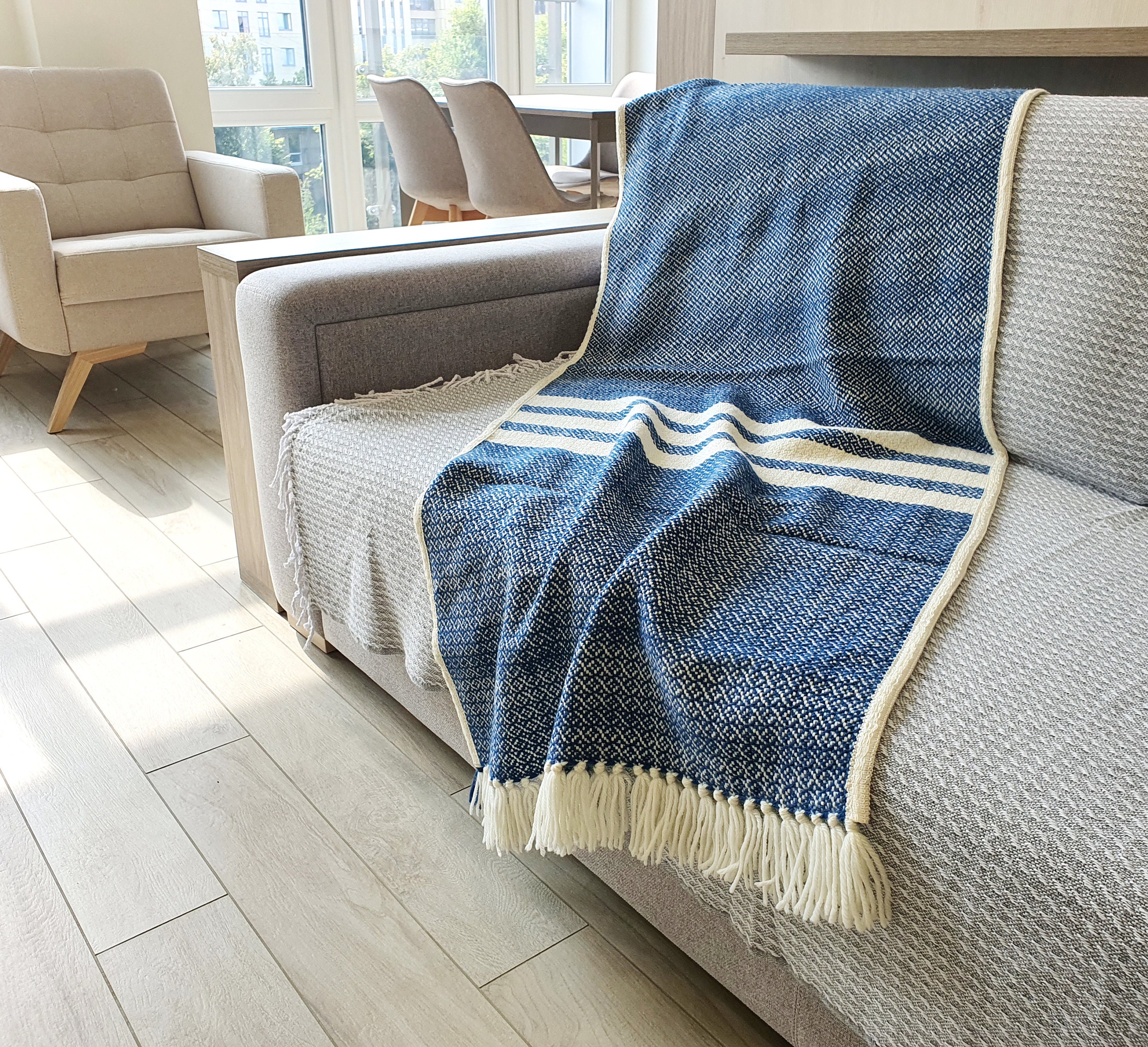 Luxury Wool Sofa Topper in Storm Blue