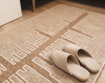 Beige Wool Runner Rug Textured Geometric Narrow Anti-slip Mat