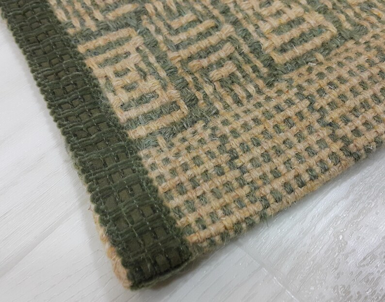 Wool Rug Green Handwoven Small Rug Pure Wool Mat Bedside Wool Etsy