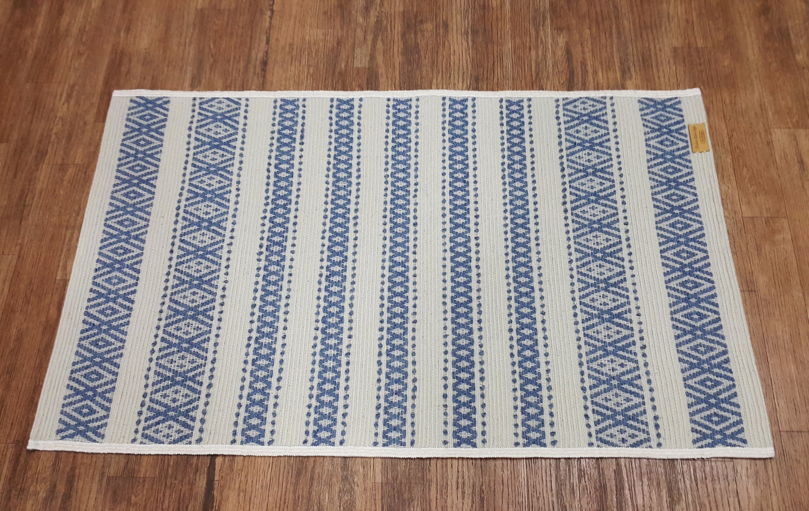 Wool rug blue White Bedside rug striped Woven Wool mat blue Etsy