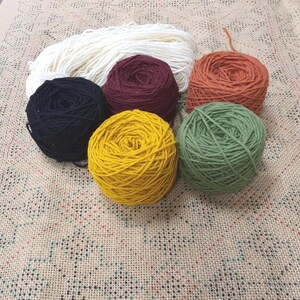 5 balls of the carpet's wool yarn and a jute canvas with folk ornament. Supplies for embroidery a wool rug.