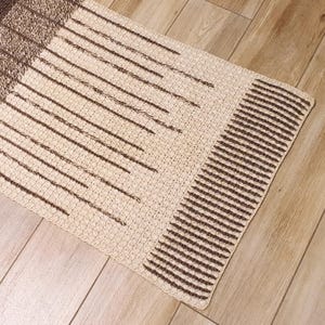 Brown Beige Striped Small Mat, Crochet Wool Bedside Pure Wool Rug image 7