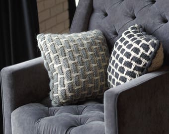 Almohadas de punto Cojines de lana Almohada gris Cojín negro cuadrado Almohada de sofá Almohadas de lana merino Hilo itinerante Cojín geométrico Almohadas de punto