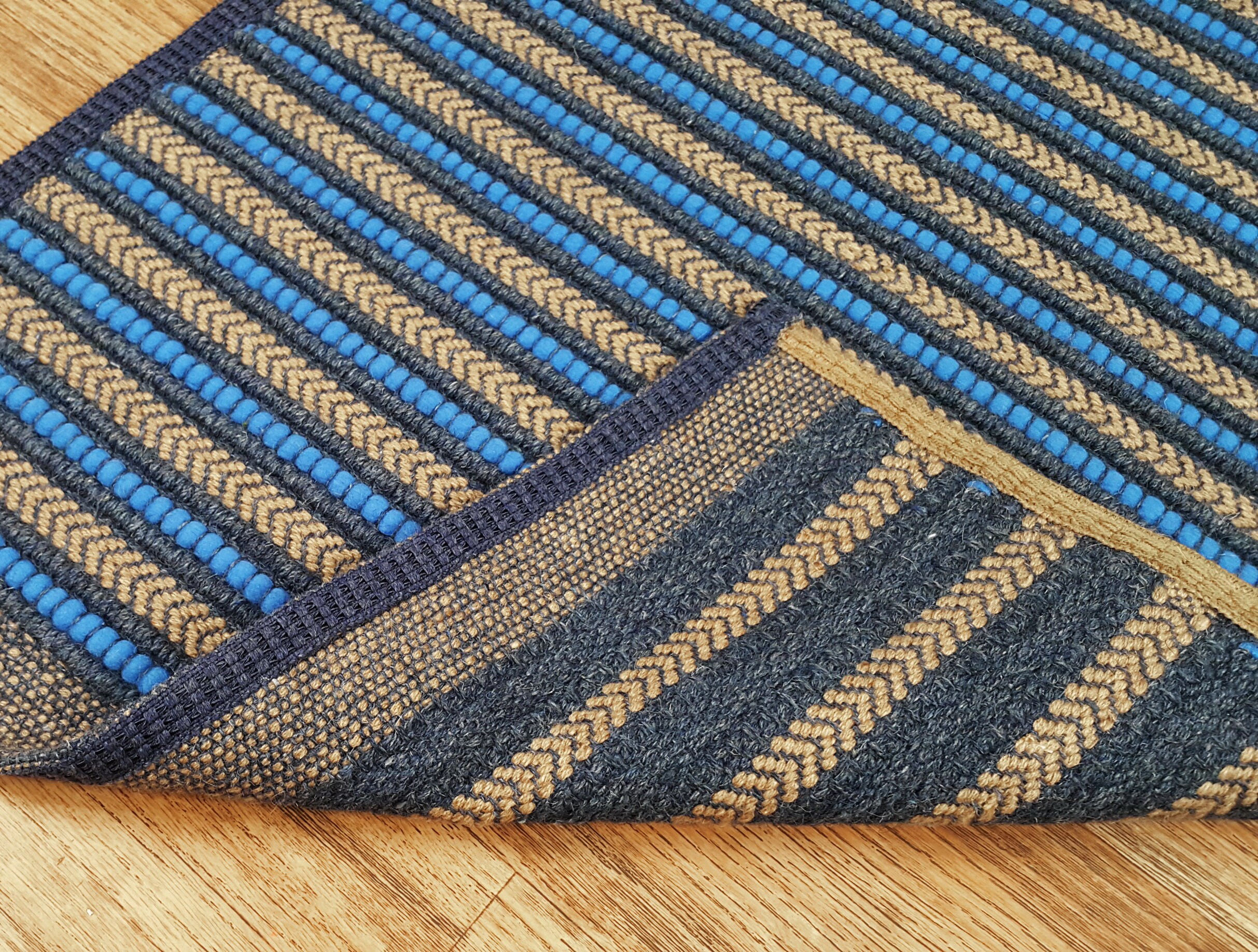 Bedside Wool Rug Blue Striped Woven Small Blue Mat Sheep Etsy