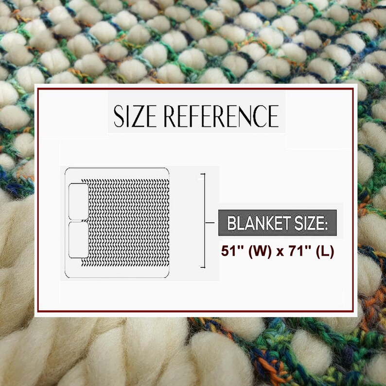 Puede incluir: Primer plano de una manta texturizada con un dise&ntilde;o tejido colorido. La imagen incluye un gr&aacute;fico de referencia de tama&ntilde;o, que indica que las dimensiones de la manta son 130 cm de ancho y 180 cm de largo.
