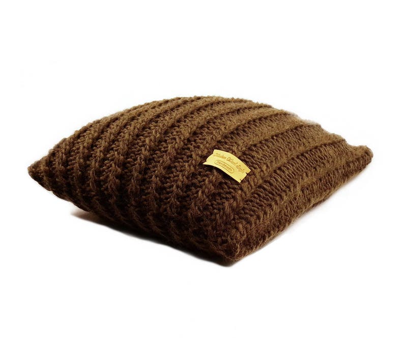Knitted pillow Wool knit pillow Wool cushion Brown pillow Etsy