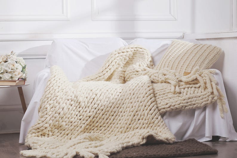Chunky knit blanket Super bulky blanket Chunky knitting Big Etsy
