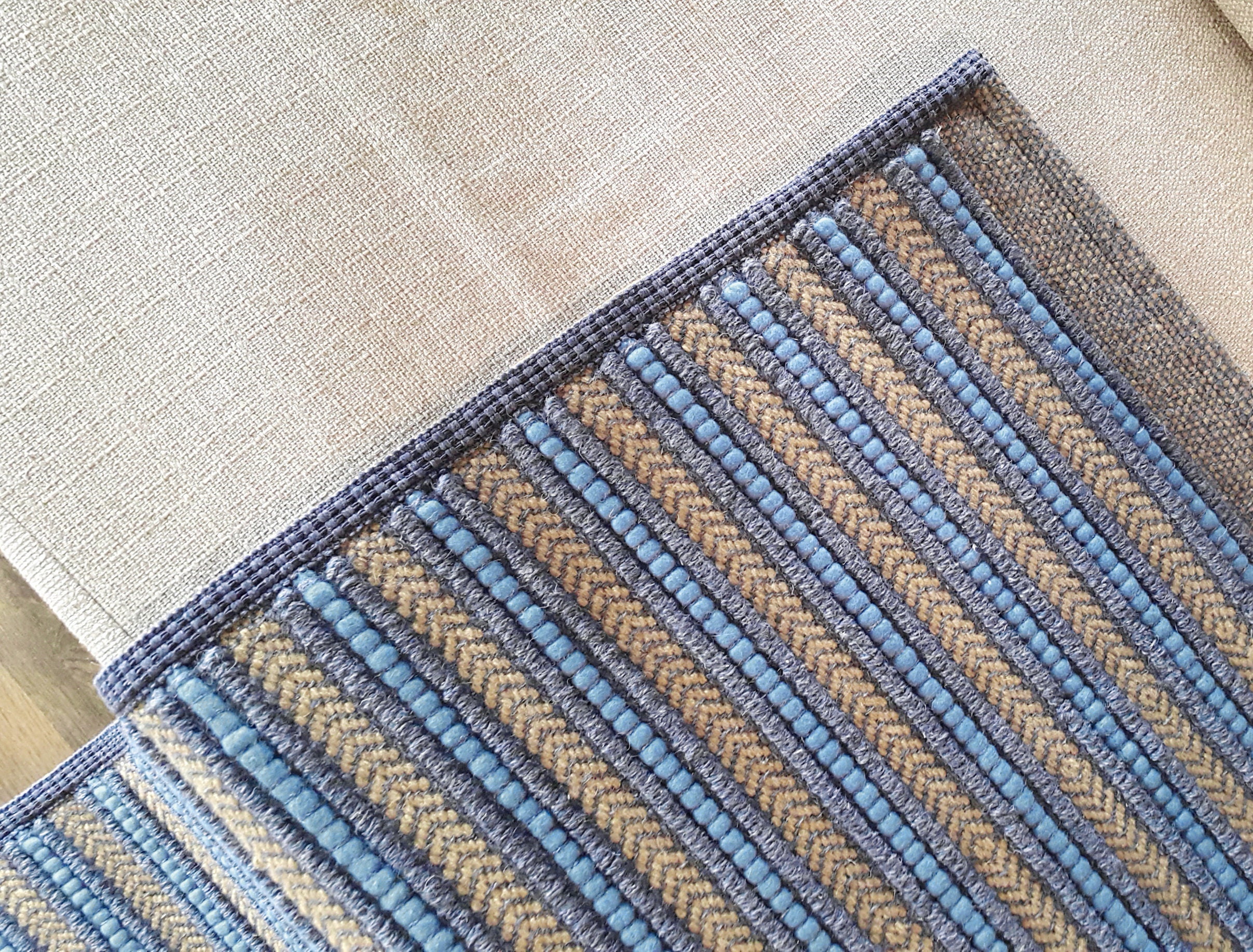 Bedside Wool Rug Blue Striped Woven Small Blue Mat Sheep Etsy