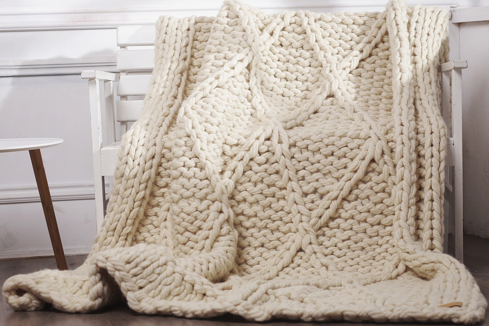 Chunky knit blanket Scandinavian style wool Throw Bulky yarn Etsy