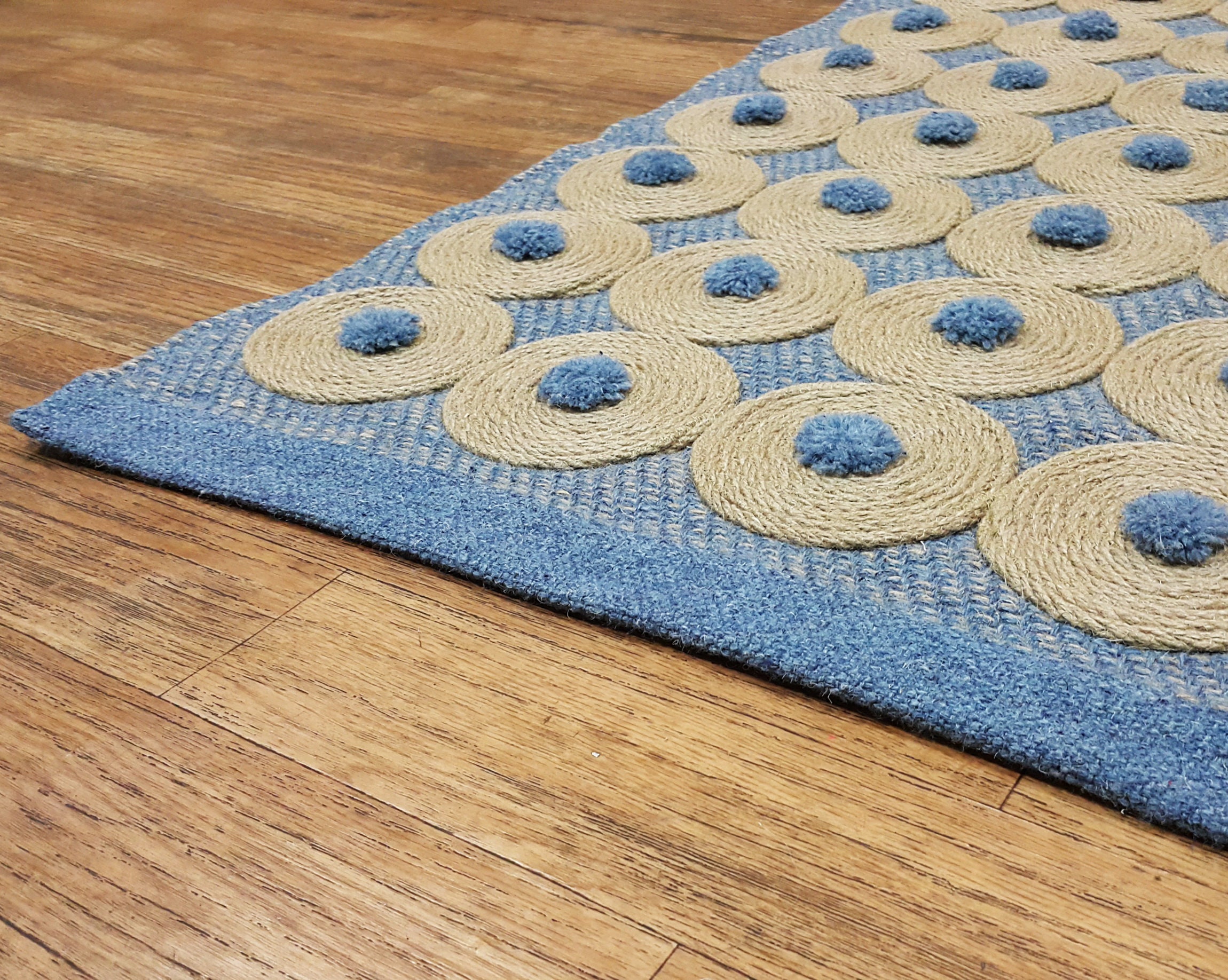 Bedside Jute rug Wool rug blue Handwoven rug Small wool Etsy