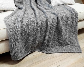 Merino wool blanket, Chunky yarn, Contemporary Bedroom throw, Textured modern blanket