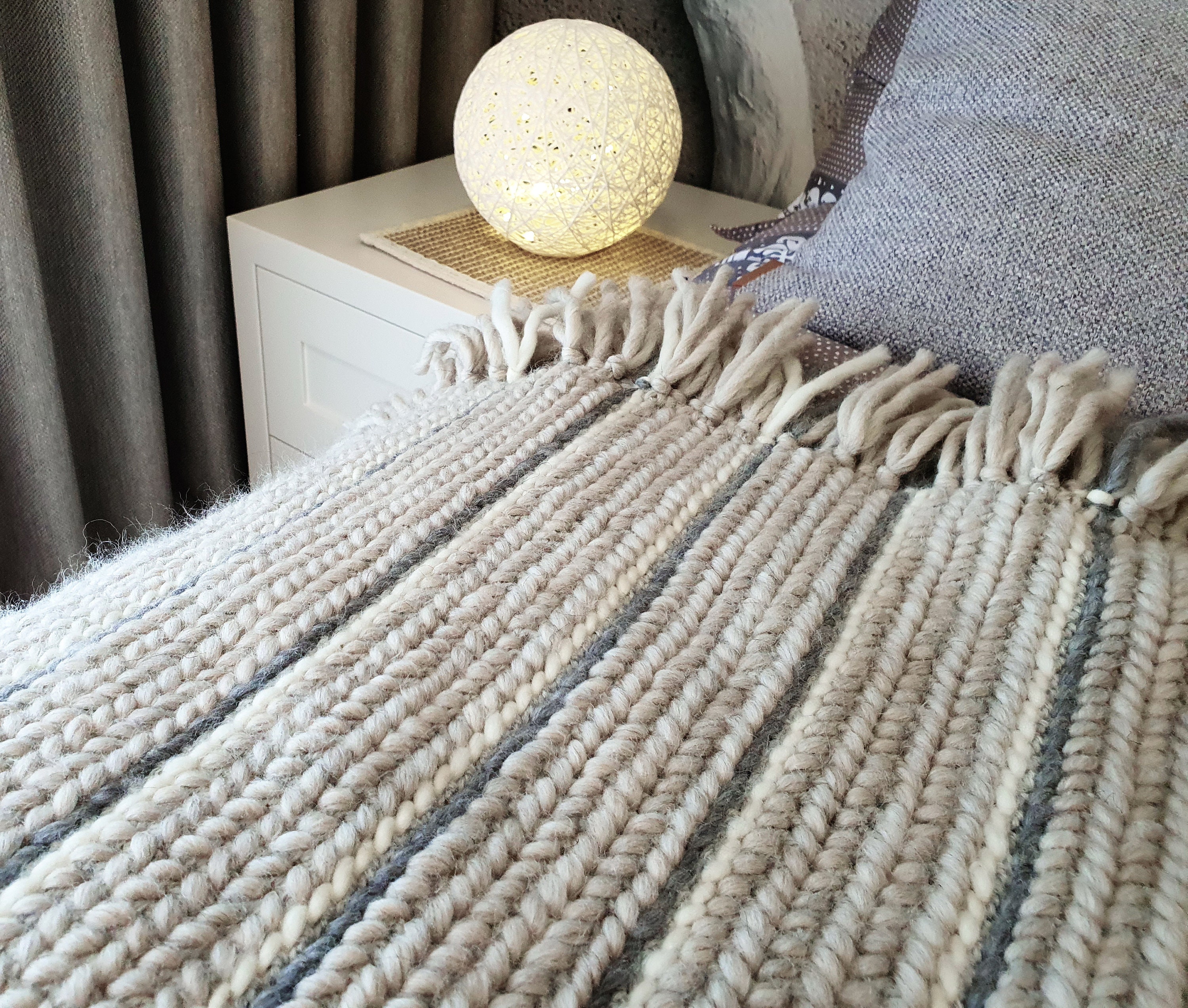 Crochet Chunky Braided Throw Blanket Gray White Merino Wool Knit Blanket, 43x 63 Etsy