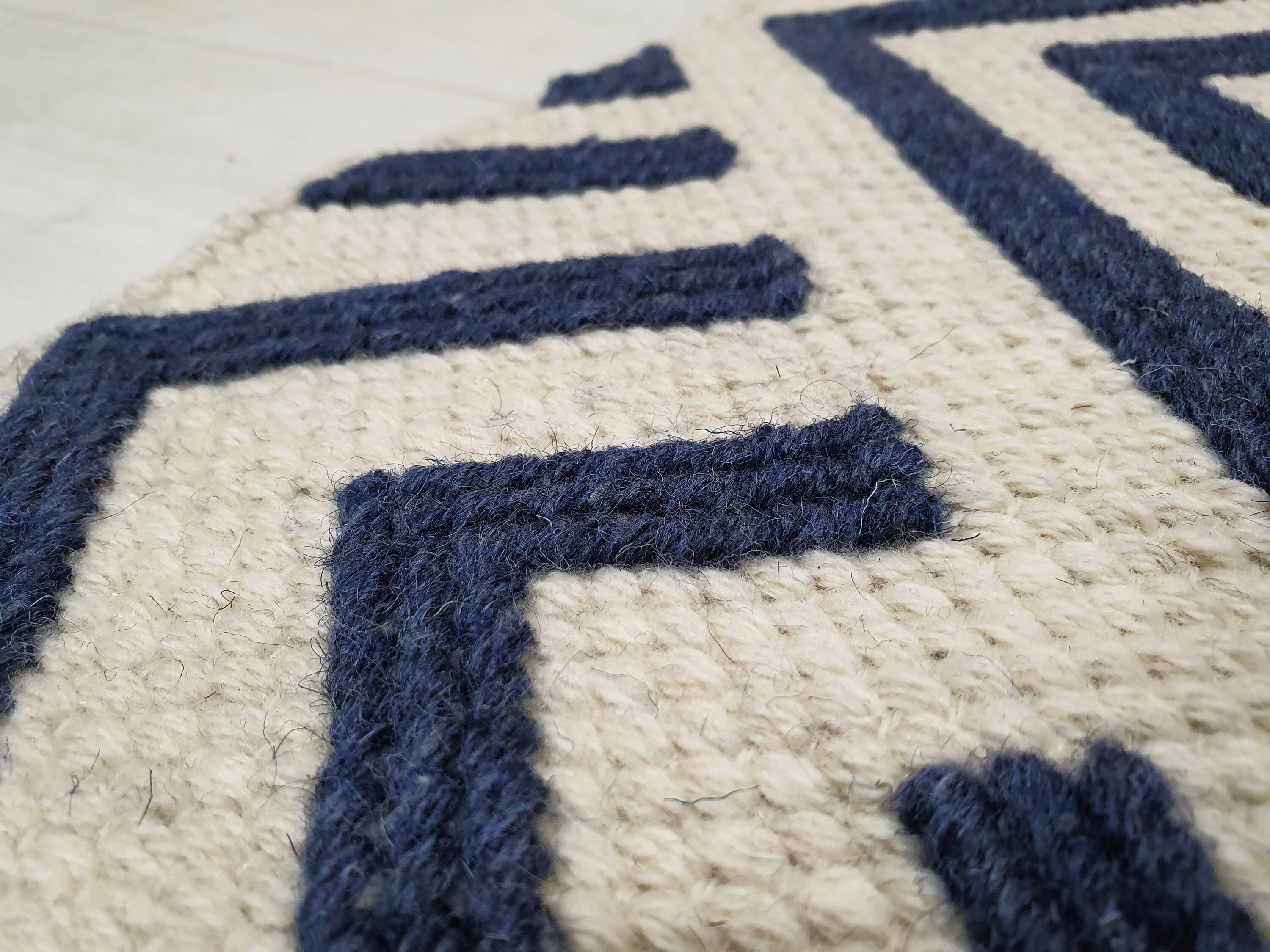 Wool rug Geometric Blue White Small Woven Bedside rug Wool mat Etsy