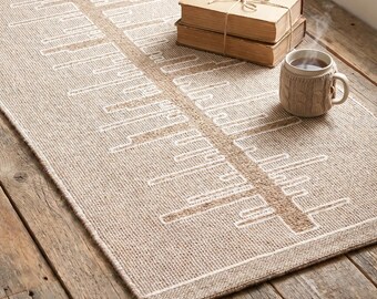 Beige Wool Runner Rug Textured Geometric Narrow Anti-slip Mat
