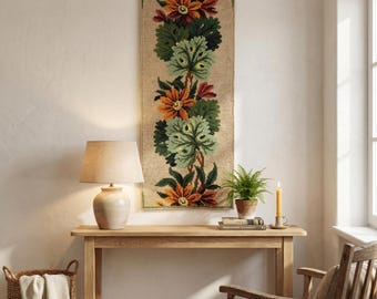 Wool Wall Hanging Floral Embroidery Panel Orange Flowers, One of a Kind