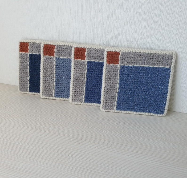 Blaue Wolle Untersetzer (4er Set) Handbestickte Jute, hitzebeständige Tischsets Bild 9